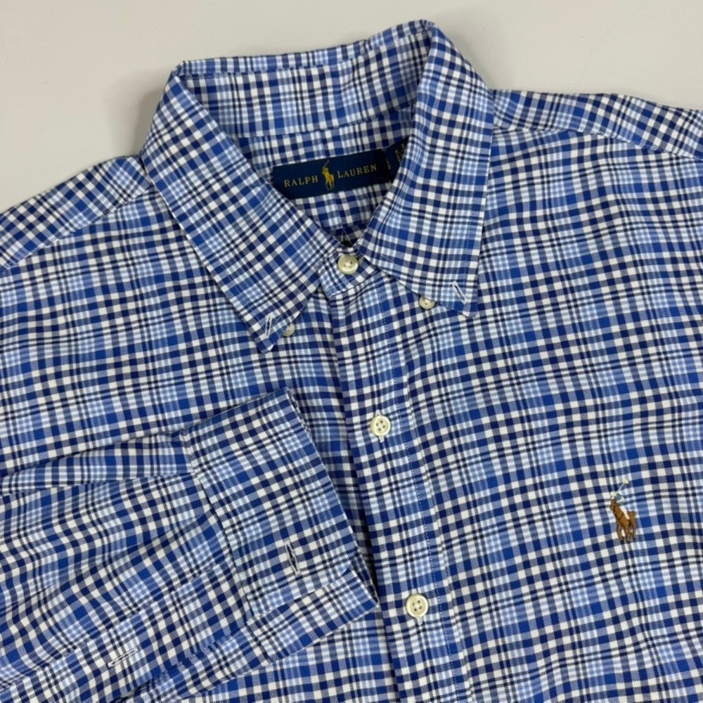 Polo Ralph Lauren Button Down Shirt Mens Large Blue White Plaid Long Sleeve